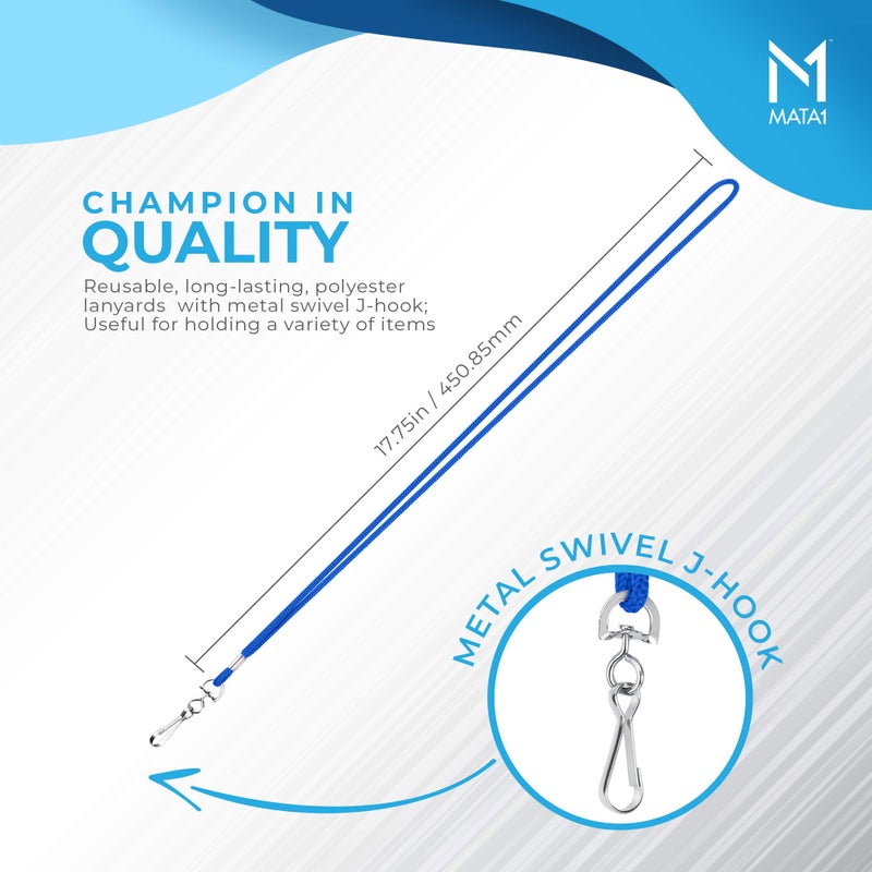 Mata1-USA Polypropylene Lanyards - 100 Pack, Blue - Economy ID Lanyards Bulk for Business Card, ID Card Holder for Employees and Students - Round 36" With Swivel Hook - Image 3